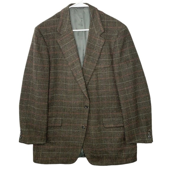 VTG Harry Lebow Camel Hair Houndstooth Plaid Sport Coat Mens 40L Jacket - Picture 2 of 11